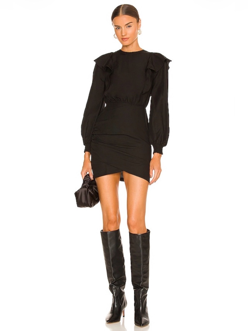 AllSaints Elodie Black Ruffle Open Back Mini Dress XS US 2 Tulip Hem $245
